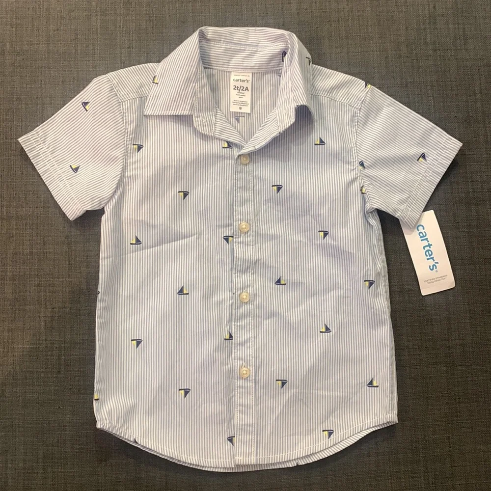 Carter’s NEW Shirts Button Up Bundle (Lot of 2) Short Sleeve 2T Plaid Sailboats